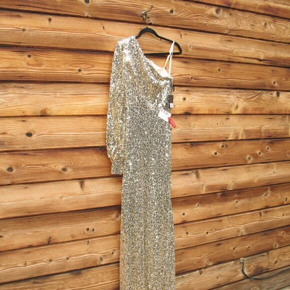 Mac Duggal 26717 SEQUINED ONE SHOULDER BISHOP SLEEVE TRUMPET GOWN - Picture 8 of 16